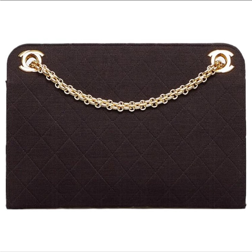 AUTHENTIC RARE Vintage 1980's Chanel Black Matelassé Quilted
Cotton Shoulder Bag